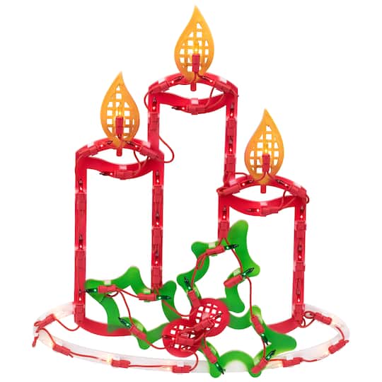 16.5" Lighted Candles with Holly and Berry Christmas Window Silhouette